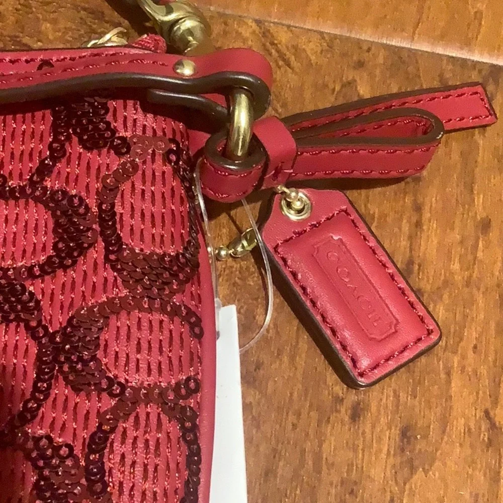 Coach Red Signature Sequin Wristlet